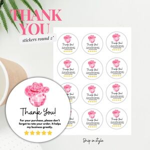 New Pink Cowgirl Thank You Stickers 2" 24 Count